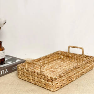 Tissage naturel jacinthe d'eau osier plateaux de service ensemble de 6 plateaux avec poignées intégrées organisateur de stockage ouvert panier de service - Product Image 1