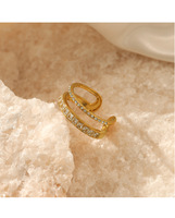 Bague de mariage ajustable élégante et tendance en acier inoxydable plaqué or 18 carats double couche incrustée de zircons, style mode transfrontalier