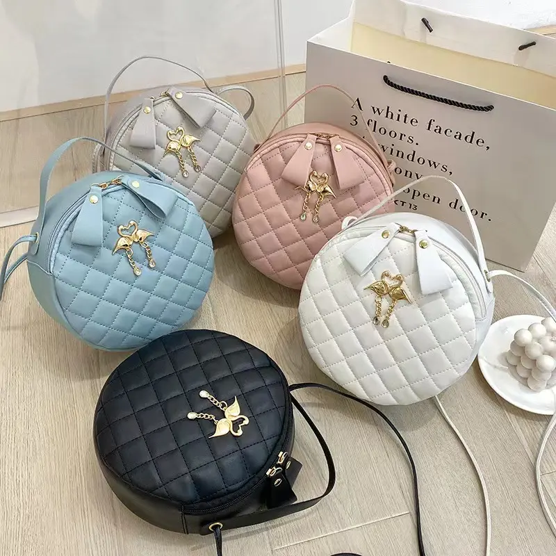 Nuevo bolso redondo pequeño bolso de mano 2023 bolso de mujer Comercio exterior al por mayor bolso de diamantes bordado mujeres niñas belleza redonda