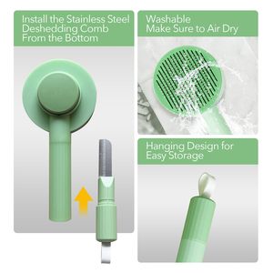 2 in 1 Cat <b>Brush</b> for Shedding with <b>Detangler</b> Comb Self Cleaning Cat Comb Hair <b>Brush</b> for Cats Dog Deshedding <b>Brush</b> Grooming Kit - Product Image 4