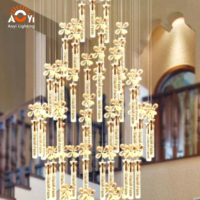 Lustre en cristal personnalisé, grand et long, en forme de tube carré, style moderne, suspension artistique, hauteur réglable, pour hall d'hôtel, villa de luxe