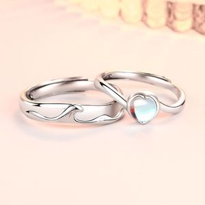 Anillos De Pareja <b>Silver</b> Plated Opal Sparkling Zircon Couple <b>Ring</b> Wedding Lover <b>Ring</b> <b>Adjustable</b> Open Wedding Couple <b>Ring</b> - Product Image 3