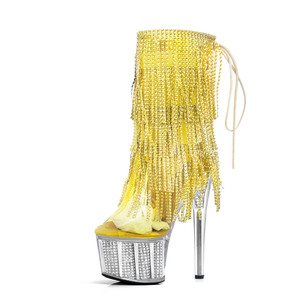 Botines de <span class=keywords><strong>Plataforma</strong></span> con Tacón Alto y Borlas de Diamantes de Imitación, Plateados, con Punta Abierta, para Mujer, 17 cm, 7 Pulgadas, para Discoteca, Baile y Actuaciones - Product Image 6