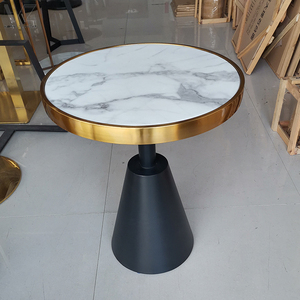 Tavolino da Caffè Moderno in Acciaio Inox Dorato con Piano in Marmo <span class=keywords><strong>Nero</strong></span> Rotondo per Soggiorno, Arredamento Moderno - Product Image 6