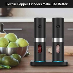 Ensemble moulin à sel et à poivre en acier inoxydable, moulin à épices semi-automatique rechargeable par USB avec base rechargeable - Product Image 3