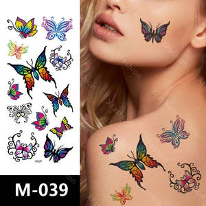 3D mariposa flor de loto sexy chica cuerpo personalizado pigmento transferencia de agua temporal mehndi puntadas sexy espalda baja tatuaje pegatinas - Product Image 3