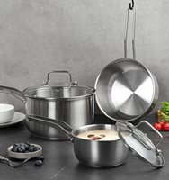 Casserole en acier inoxydable avec couvercle, ensemble de casseroles à induction, ensemble de marmites, batterie de cuisine, pour lait et soupes, vente en gros usine