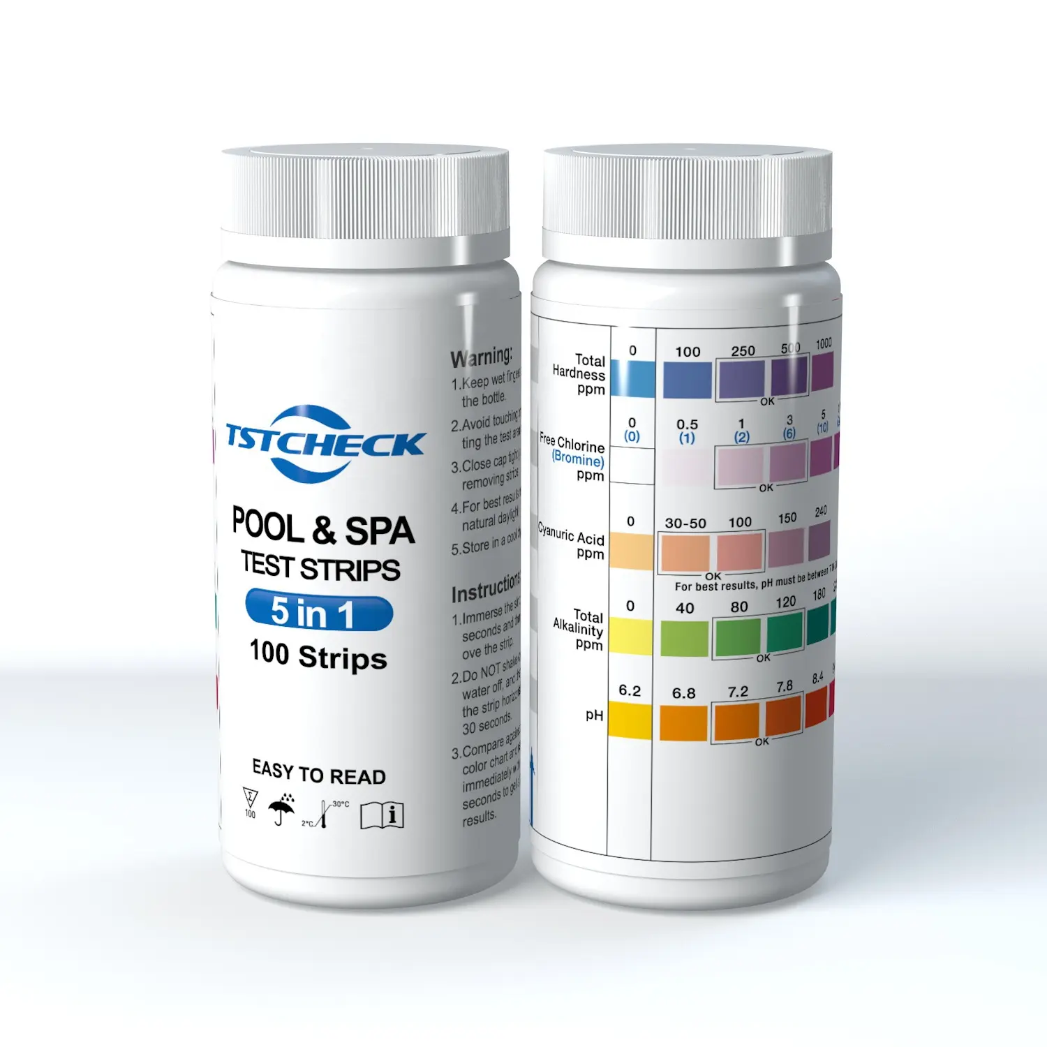 Simply handle and portable water test kits in hot tub and swimming pool water quality testing strips