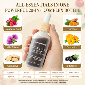 Integratore Erboristico 20-in-1 per Reni, <span class=keywords><strong>Fegato</strong></span> e Linfa, Gocce Liquide al Gusto Mirtillo, Cardo Mariano e Mirtillo Rosso, per Tratto Urinario e Vescica - Product Image 1