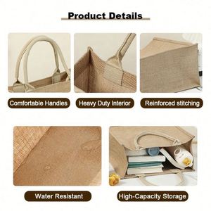 Hot Sale Durable <b>Large</b> Capacity Jute Shopping <b>Bags</b> Portable Customized Logo Printing Hemp Tote <b>Bag</b> - Product Image 2