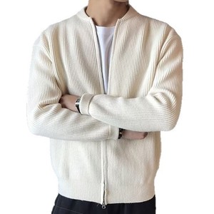 Cardigan zippé en maille unie respirant pour homme, col mandarin, coupe ample, en polyester anti-boulochage et infroissable, idéal pour l'automne et les loisirs - Product Image 5