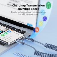 Toocki harga pabrik Tipe C kabel Data 60W pegas di mobil aluminium Aloi kabel pengisi daya Usb C untuk ponsel