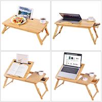 Houten Bamboe Laptop Bedlade Verstelbare Hijsbare Bamboe Laptoptafels Opvouwbare Laptop Bureau Met Lade