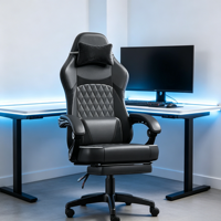 Silla Gaming de Cuero con Cojín de Muelles Ensacados, Masaje Ergonómico, Reposapiés, Altura Ajustable, Patas Cónicas y Respaldo Alto