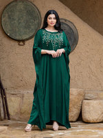Doux Chic Forêt Vert Abaya Délicate Perle Blanc Broderie Fluide Soyeux Robe Confortable Modeste Couverture En Gros Multi Commandes