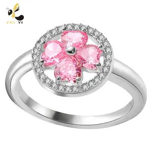 Elegante anello floreale in argento S925 con 20 pietre Moissanite e 4 pietre rosa gemma forma PetalsRose rosa