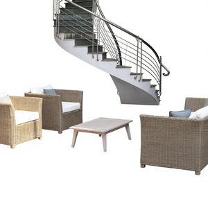 Model All Weather Round PE Rattan Wicker Wooden Table Outdoor Furniture Sets for <b>Garden</b> Villa Use - Product Image 1
