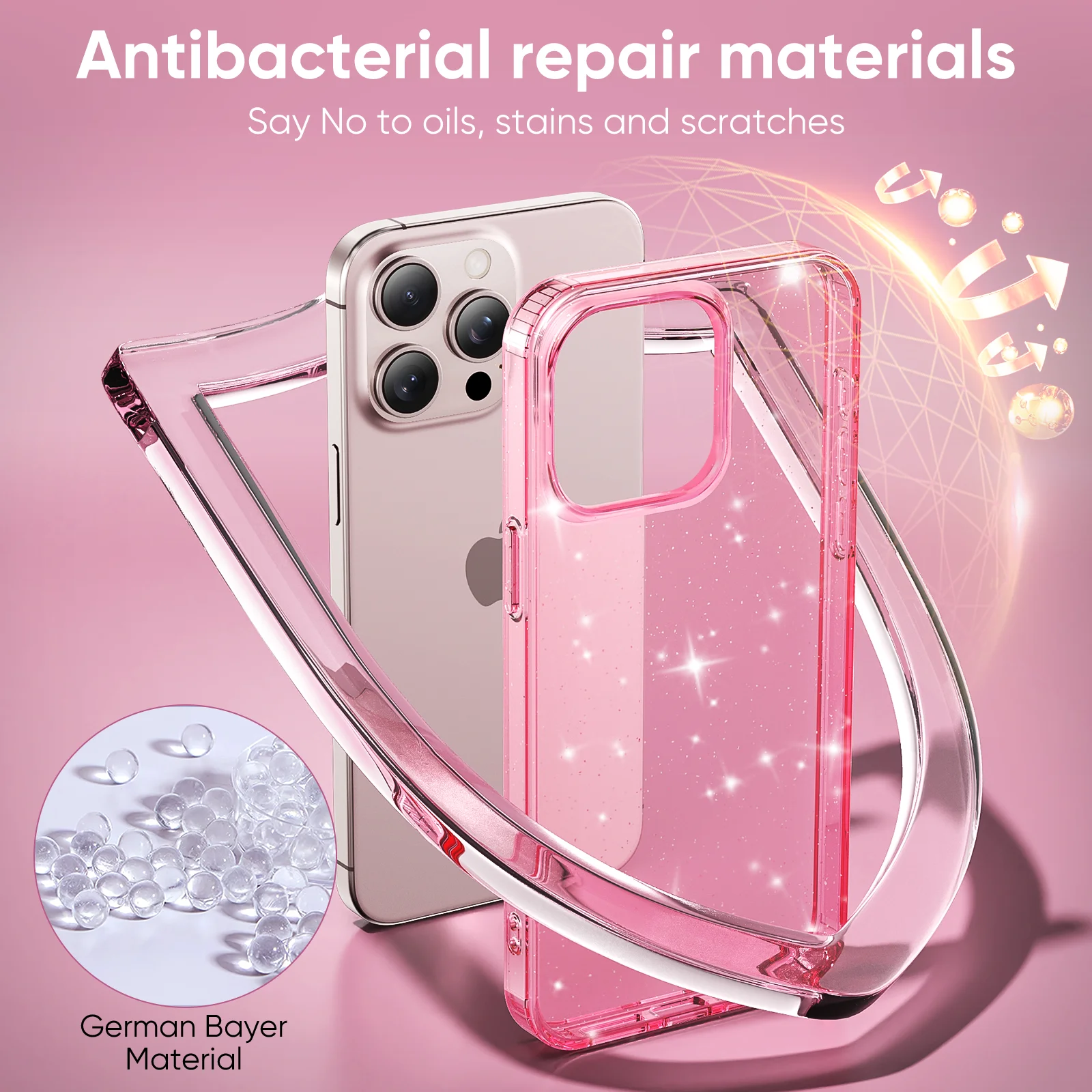 Custodia IPhone 15 Pro Max Fiore Rosa Trasparente Con Airbag, Morbida TPU Antiurto, Sottile E Leggera Per Donne