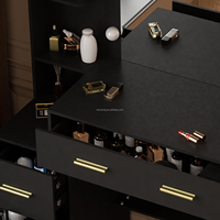 Grande coiffeuse noire à 8 tiroirs avec lumières LED, luminosité réglable et 3 températures de couleur, miroir en bois pour chambre à coucher