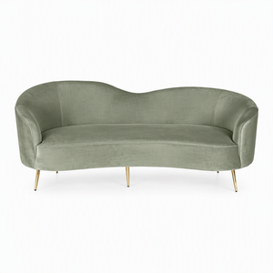 Ensemble de mobilier de salon de coiffure de luxe 5 pièces en velours vert sauge avec finition dorée, poste de lavage, chaise capitonnée, bureau d'accueil, canapé et miroir LED - Product Image 5