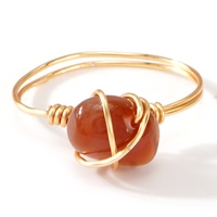 Bague en Gros de Cristal de Guérison Brut Pierre Naturelle Enroulée de Fil de Cuivre Gemme Irrégulière Ajustable Bijoux pour Hommes Femmes