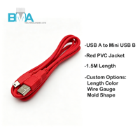 Cable USB A a Mini USB B con blindaje dorado OEM, AWM 2725 28AWG 24AWG, trenzado de aluminio, 1.5M, para adquisición de datos industrial