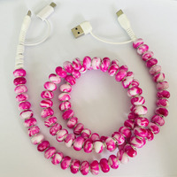 Kabel Charger HP 4 in 1 Pink Marble Beaded USB Type C Multi Charging Cable Data Transfer Cord