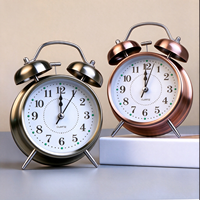 Jam Alarm Elektronik Logam Bundar Bergaya Kuno Vintage Berbentuk Tapal Kuda, Lampu Malam Kreatif Retro, Quartz Sederhana