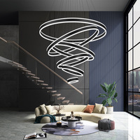 Villa Bâtiment Escalier Long Lustre Grand Lustre Rond Décoratif Moderne Led Anneau Cercle Lustre