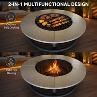 Table de barbecue et foyer extérieur rond en acier 2-en-1 de 120 cm, robuste, avec grille de cuisson en fonte émaillée
