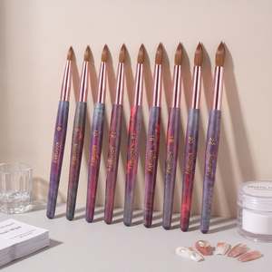 Ensemble de pinceaux à ongles en acrylique Kolinsky de qualité salon, 9 tailles, manche en bois marbré coloré pour la manucure artistique - Product Image 1