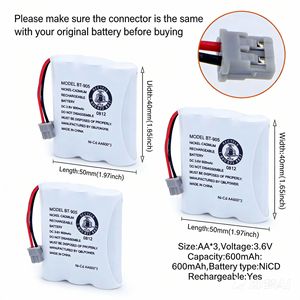 แบตเตอรี่นิกเกิลไฮโดรเจน BT-905 3.6V 600mAh สำหรับอุปกรณ์อิเล็กทรอนิกส์สำหรับผู้บริโภค - Product Image 4