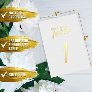 Elegant Gold <b>Table</b> Numbers 1 To 30 Plastic Place <b>Cards</b> Rectangle 6in Length Durable Wedding Reception Use - Product Image 2