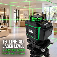 Niveau laser vert professionnel 4D 16 lignes 360 degrés, auto-nivelant, outil de pose pour l'installation de carrelage mural, de sol, de plafond et d'armoires