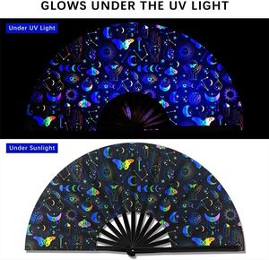 Abanico Plegable UV Luminoso de Bambú para Regalo en Ferias Comerciales, 33cm, Reactivo a Luz Negra, Abanico Clásico para Stand de Exhibición - Product Image 4