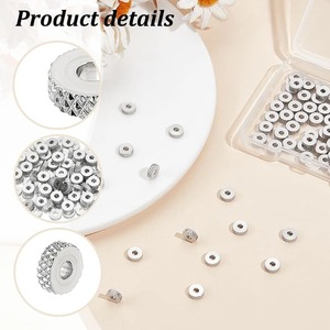 30 perles d'espacement texturées en acier inoxydable argentées, plates et rondes, 4/5/6 mm, pour la fabrication de colliers, bracelets et bijoux DIY - Product Image 3