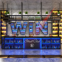 Comptoir de bar en métal, fer, bois, avec éclairage LED, pour hôtel, restaurant, boîte de nuit, pub, salon, vin, caissier, station de barman, réception