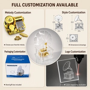 Carillon Sankyo <span class=keywords><strong>a</strong></span> 18 note in acrilico cristallino, grammofono dorato <span class=keywords><strong>a</strong></span> manovella, regalo vintage per lei, decorazione per la casa, personalizzabile - Product Image 3
