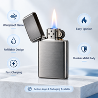 Briquet électrique portable en métal pour fumer, sans flamme, coupe-vent, rechargeable par USB, avec design OEM