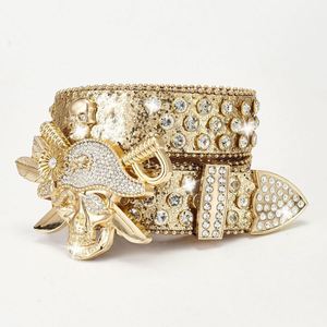 Cinturón Retro Bling Bling BB para Mujer con Tachuelas de Diamantes, Correa de Cuero PU, Hebilla de Aleación con Calavera, Estilo Vaquero Occidental, con Pedrería, Popular para Hombre - Product Image 5