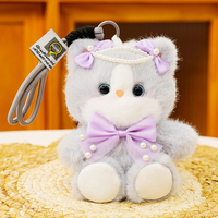 Porte-clés en peluche chat personnalisé en gros, poupée en peluche chat kawaii avec nœud perlé, breloque de sac en coton PP, cadeau porte-clés chat