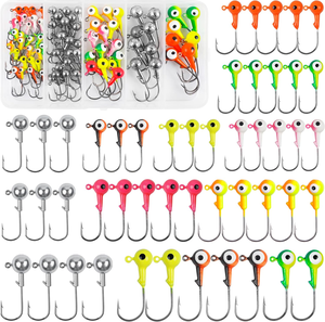 75 leurres de pêche à tête de jig ronde assortis, hameçons pour la pêche au bar, à la truite, au crappie et au walleye - Product Image 1
