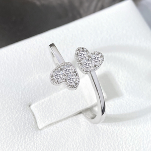 High Quality 18k Gold Plated Cubic Zirconia Double Heart <b>Adjustable</b> <b>Ring</b> Women - Product Image 5