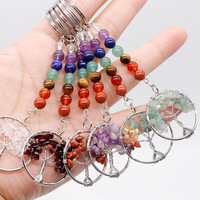 Porte-clés et pendentif de sac en cristal naturel et pierre arc-en-ciel, motif Arbre de Vie, style ethnique semi-artisanal, Chakra, pour le commerce transfrontalier