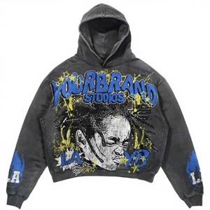 Sudadera con Capucha de Felpa para Hombre, Corte Regular, 100% Algodón, Invierno, Color Negro con Diseño de Llama Azul, Marca Yourbrand Studios - Product Image 2