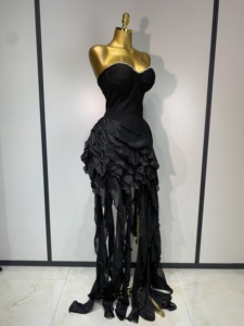 Robe de soirée noire bustier à volants pour femme 2026 – Nouvelle collection sexy pour boîte de nuit, fête, anniversaire, <span class=keywords><strong>cocktail</strong></span> - Product Image 2