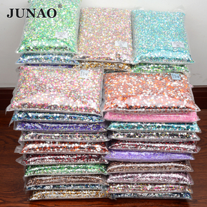 Junao พลอยเทียมคริสตัลทรงกลม2มม. 3มม. 6มม. 89สีเม็ดเพชรเรซินด้านหลังแบนใส AB สำหรับชุดเดรส - Product Image 1