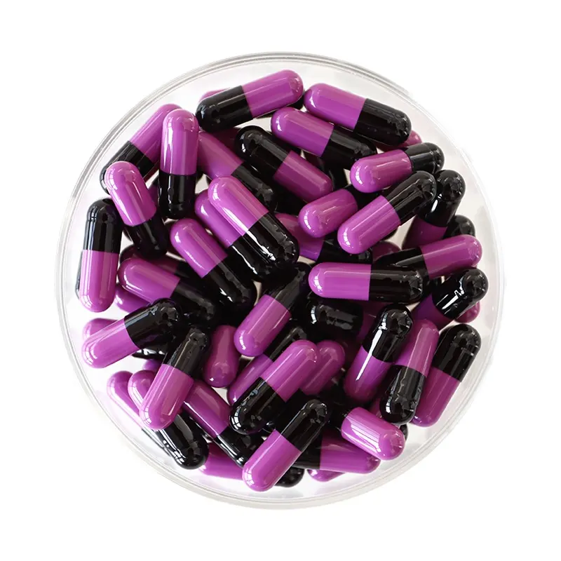 Capsules de pilules dures vides de gélatine bovine noire et rouge personnalisées Options de taille vide 00 0 1 2 3 4