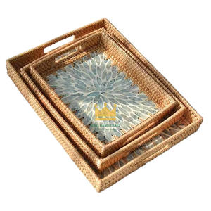Handmade Eco-friendly Portable Decorative Rattan Material Tray Pearl Mosaic <b>Square</b> Shape for Coffee <b>Table</b> <b>Kitchen</b> Decor Vietnam - Product Image 5