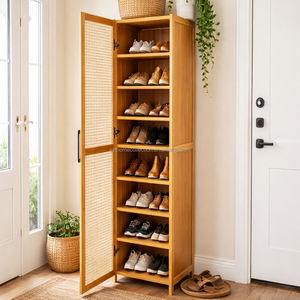 Meuble à chaussures fin SYT <span class=keywords><strong>pour</strong></span> petits espaces, idéal <span class=keywords><strong>pour</strong></span> l'entrée de <span class=keywords><strong>studio</strong></span>, avec porte en rotin, <span class=keywords><strong>pour</strong></span> les coins étroits - Product Image 1